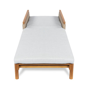 Solid Acacia Wood Sun Lounger with Grey Cushions and Light Grey Wicker