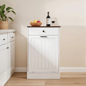 Tilt Out Trash Cabinet With Drawer, 10 Gallon Hamper - White