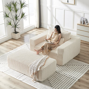 75-Inch Corduroy Sofa Lounge Chair with Removable Footrest