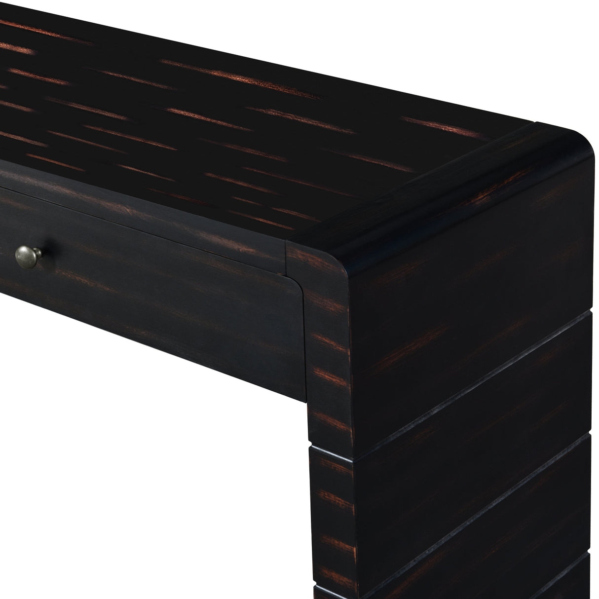 Curved Console Table with StorageDistressed Black