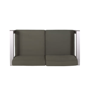 Outdoor Aluminum Loveseat with Deep Cushions - Silver