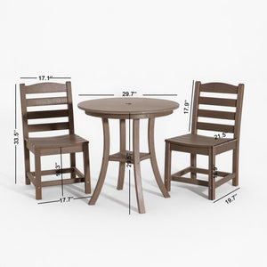 3 Piece Outdoor Dining Set, Round Patio Table With 2 Armless Chairs