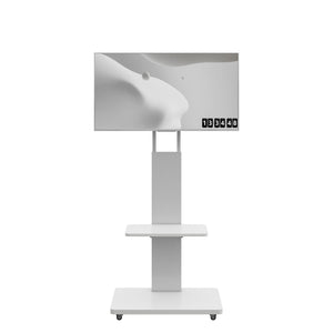 Mobile TV Stand With Shelf Floor Mount Cart For TVs With Lockable Wheels Ideal For Living Room Bedroom Or Office - White