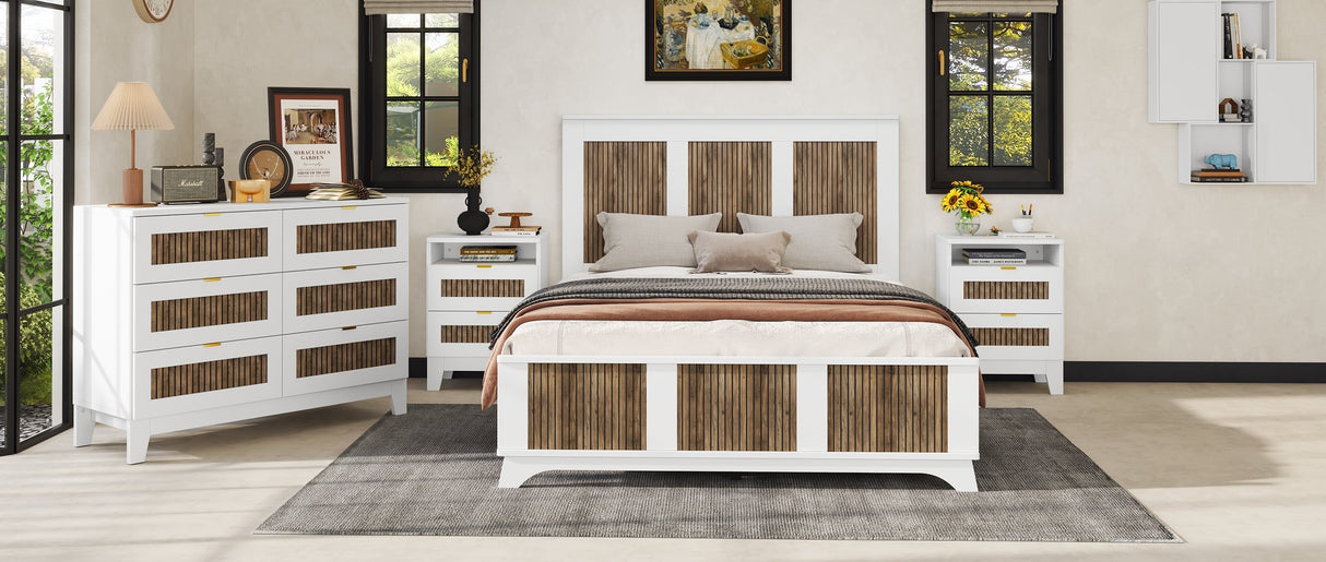 4-Pieces Bedroom Sets, Queen Size Farmhouse Platform Bed with Storage