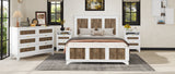 4-Pieces Bedroom Sets, Queen Size Farmhouse Platform Bed with Storage