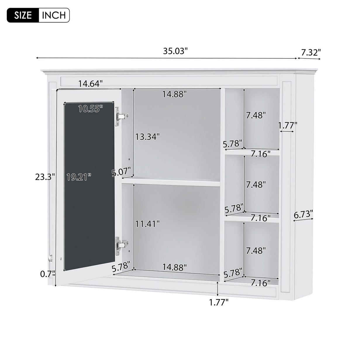Wall Mounted Medicine Cabinet With Mirror and 6 Open Shelves