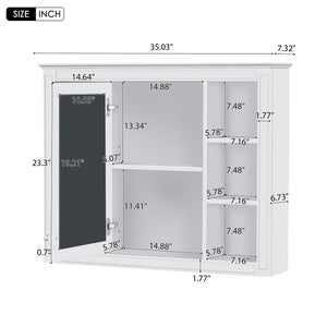 Wall Mounted Medicine Cabinet with Mirror and 6 Open Shelves - Multiple Colors