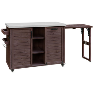 K&K 78.3' Outdoor Kitchen Island with Foldable Grill Table