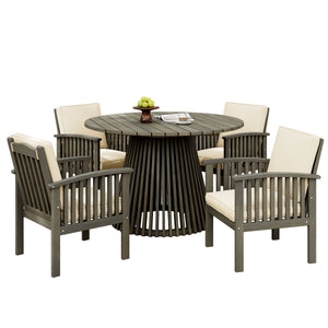 Patio Set Outdoor Acacia Wood Furniture Sets - Modern Club Chair Conversation Sets with Patio Dining Table