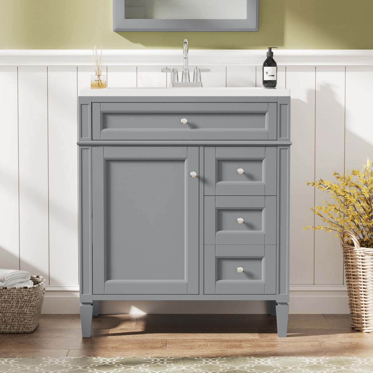 Bathroom Vanity With Top Sink, Storage Cabinet, 2 Drawers, Tip Out Drawer