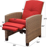 Indoor & outdoor recliner, all-weather wicker reclining patio chair, red cushion (red,1 chair)