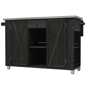 Outdoor Kitchen Island With Stainless Steel Top, Ample Storage Space, Towel And Spice Racks And A Bottle Opener