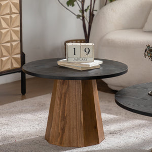 Round Coffee Table - Sturdy Pedestal Wooden Tea Table for Living Room