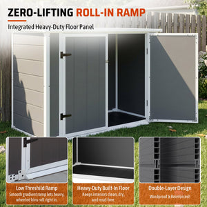 Horizontal Outdoor Storage Shed with Ramp & Hydraulic Lid