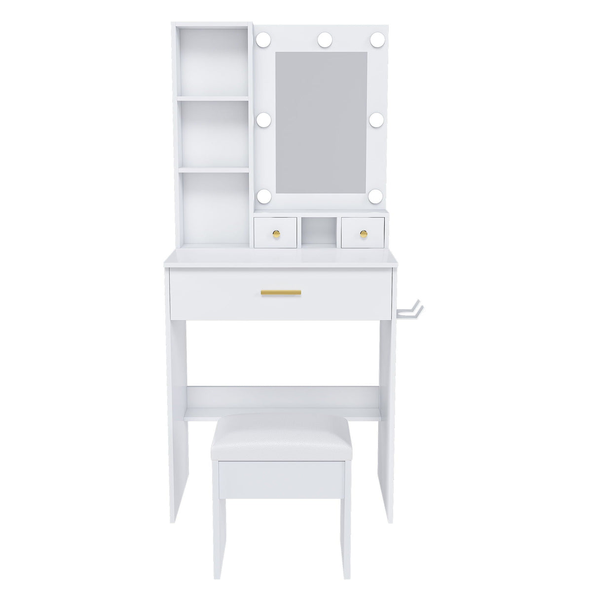 Vanity Set with Mirror, Adjustable LED Lights & Power Outlet - Wood & Mirror