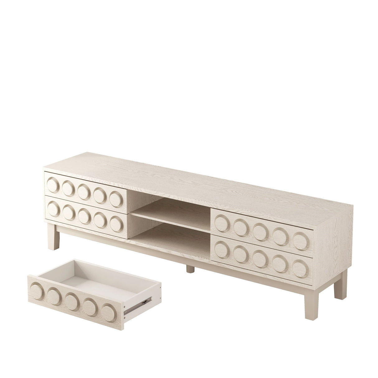 Media Console With 4 Drawers And Cable Management