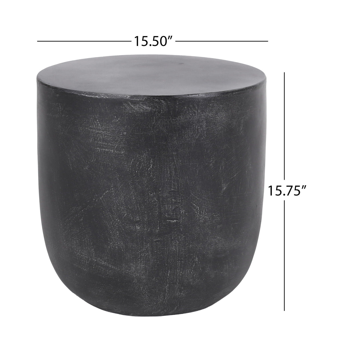 Outdoor Lightweight Concrete End Table With Natural Texture - Matte Black