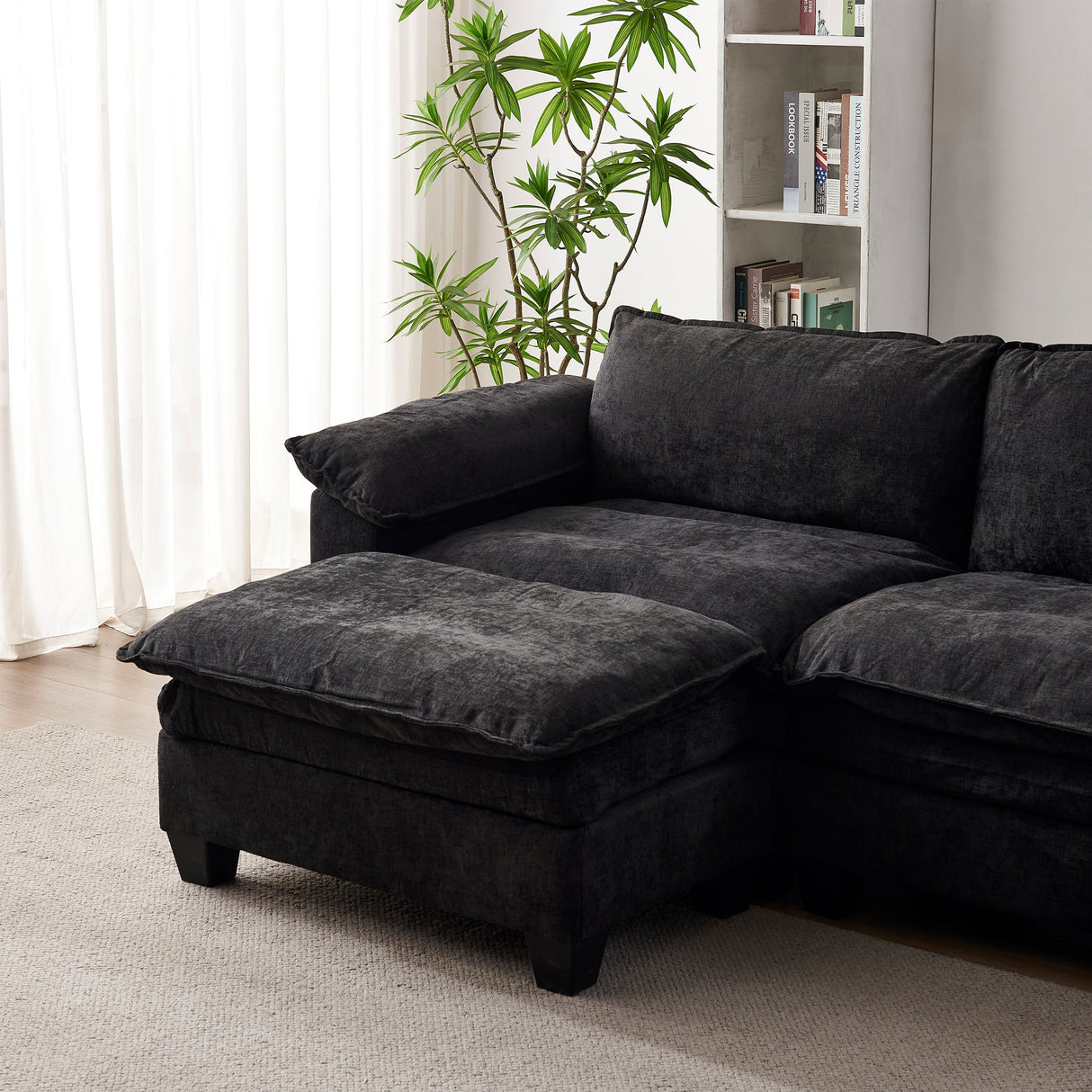 Luxury Couch with Ottoman in Soft Chenille