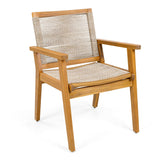 Outdoor Dining Chairs Set of 2 with Teak Finish Wood Frame and Brown Rope