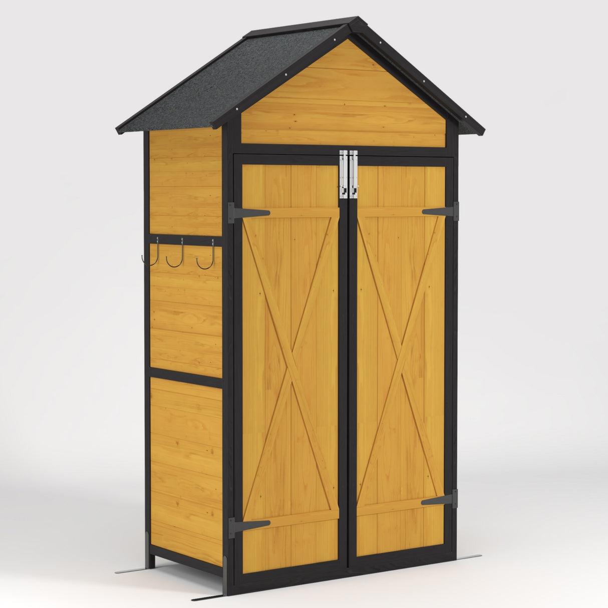 Outdoor storage cabinet weatherproof wood storage shed with waterproof roof lockable doors removable shelves foldable table hooks 69 inches garden tool shed for yard and patio