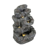 Tall Slim Faux-Stone Fountain with LED Lights, 5-Tiered Cascading Water Feature