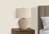 25" Table Lamp with Rattan Base and Linen Drum Shade