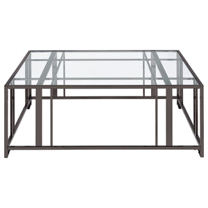 Adri Square Glass Top Coffee Table with Casters Black Nickel