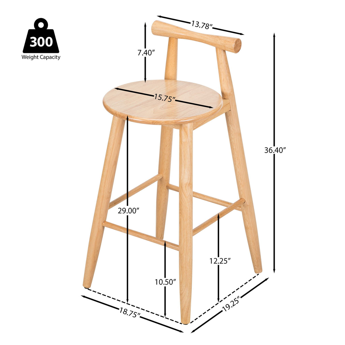Natural Grove Indoor Barstool Set of 2 with Fabric Seat - Natural