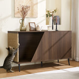 Cat Furniture 2 IN 1 Modern Walnut Cabinet Side Table With Spring-Loaded Door