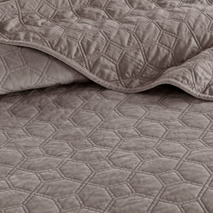 3 Piece Velvet Quilt Set Taupe Full/Queen