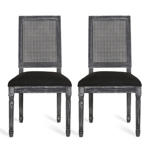 French Country Dining Chair With Rectangular Cane Backrest And Smooth Upholstered Seating