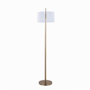Casper 69' Contemporary Metal Floor Lamp in Gold Metal with Off-White Linen Shade