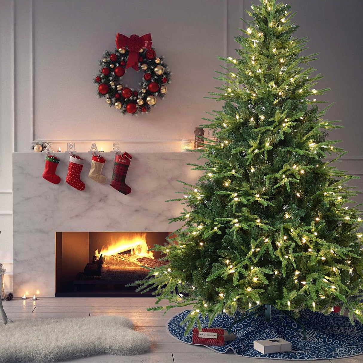 6.5ft Pre-Lit Artificial Christmas Tree with 450 Warm Lights
