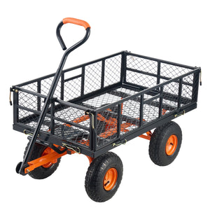 Metal Garden Dump Cart with Easy-Assemble Frame and Convertible Handle