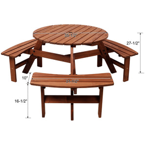 Wooden Kids Picnic Table with 3 Built-in Benches and Umbrella Hole
