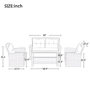 U-Style Patio Furniture 4 Piece Outdoor Wicker Sectional Sofa Set with Ottoman and Cushions