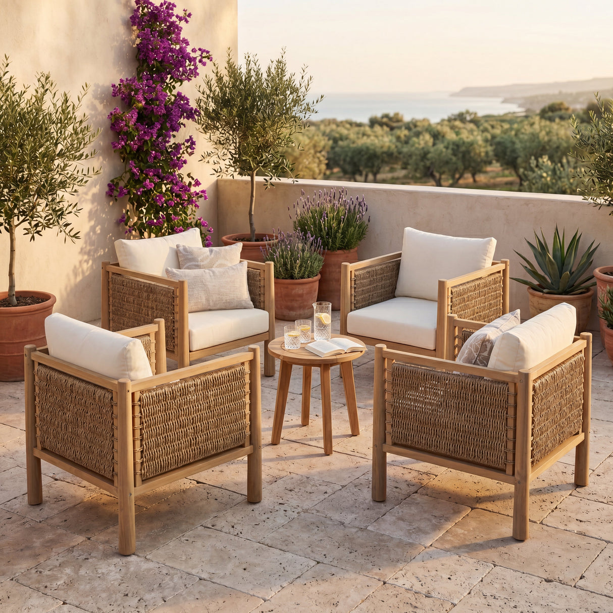 Set of 4 Outdoor Acacia Wood Patio Chairs