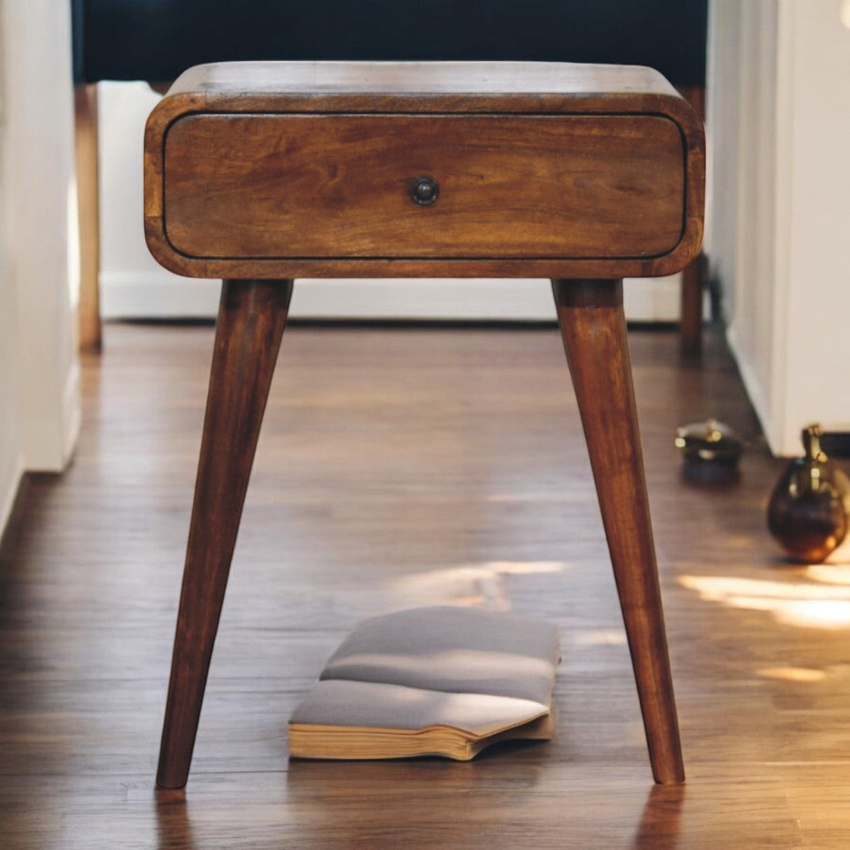 Avora Chestnut Nightstand with 1-Drawer, Nordic Legs