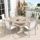 7 Pieces Patio Dining Set, Patio Furniture Set of 6 Patio Stackable Dining Chairs and 52.95' Outdoor Metal Round Table