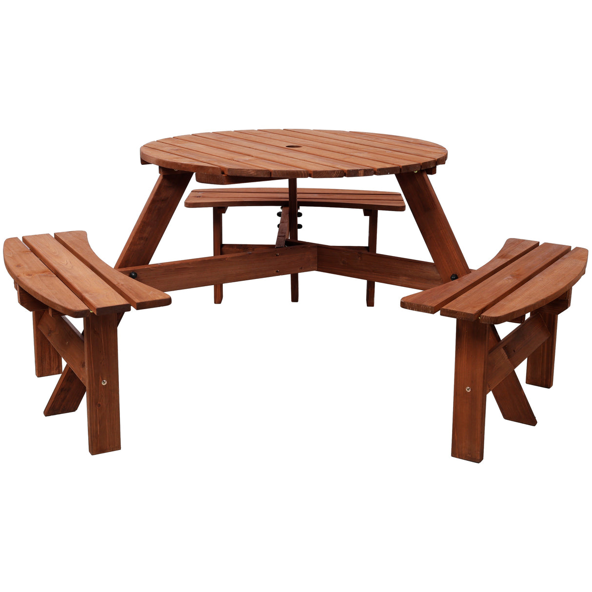 Wooden Kids Picnic Table with 3 Built-in Benches and Umbrella Hole