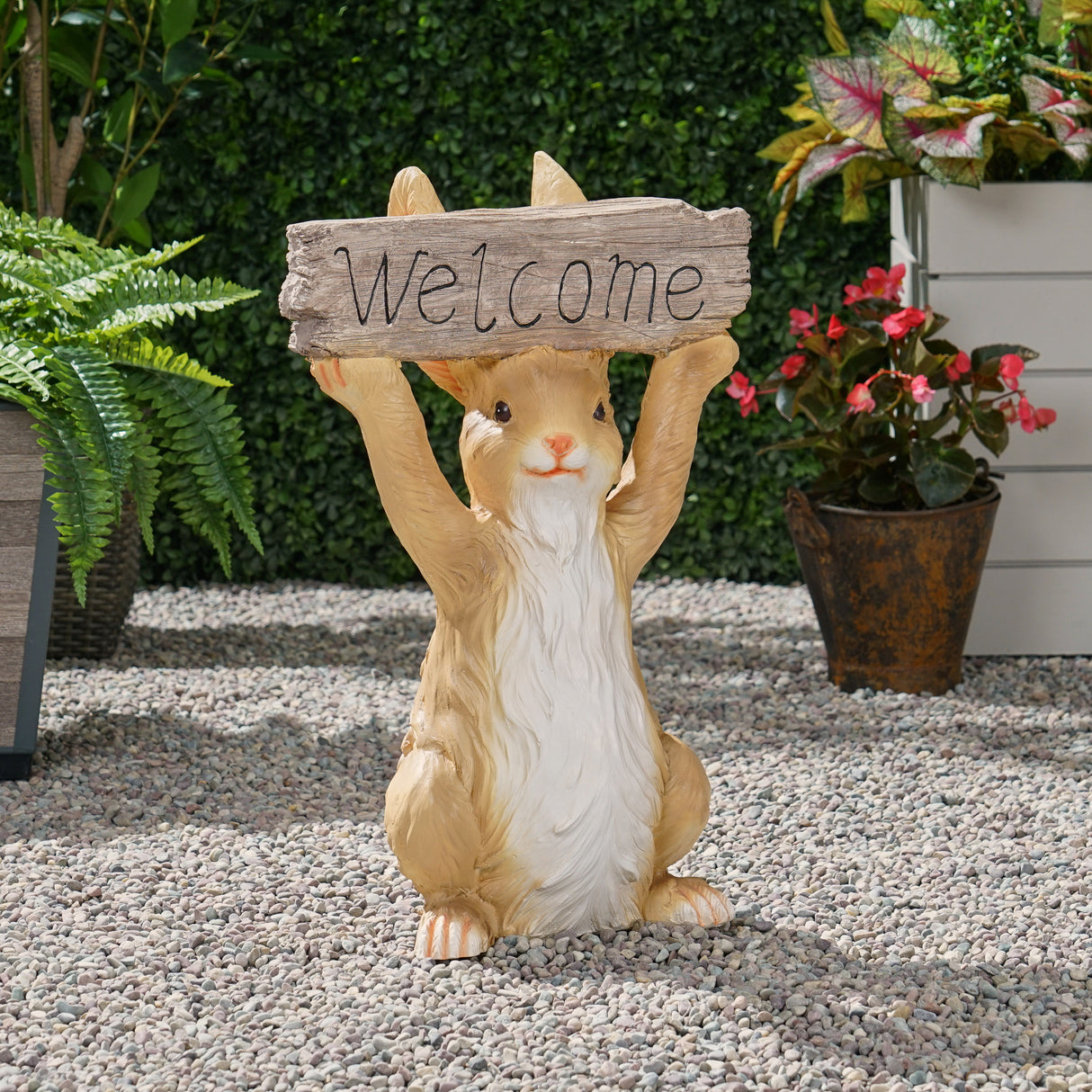 Corneu garden décor statue, animals weather resistant stone garden statue, white + brown, no assembly required