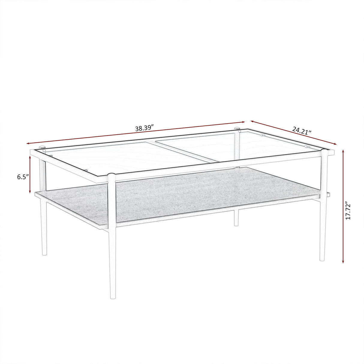 Rectangle Coffee Table With Tempered Glass Top And Legs, Modern Table For Living Room