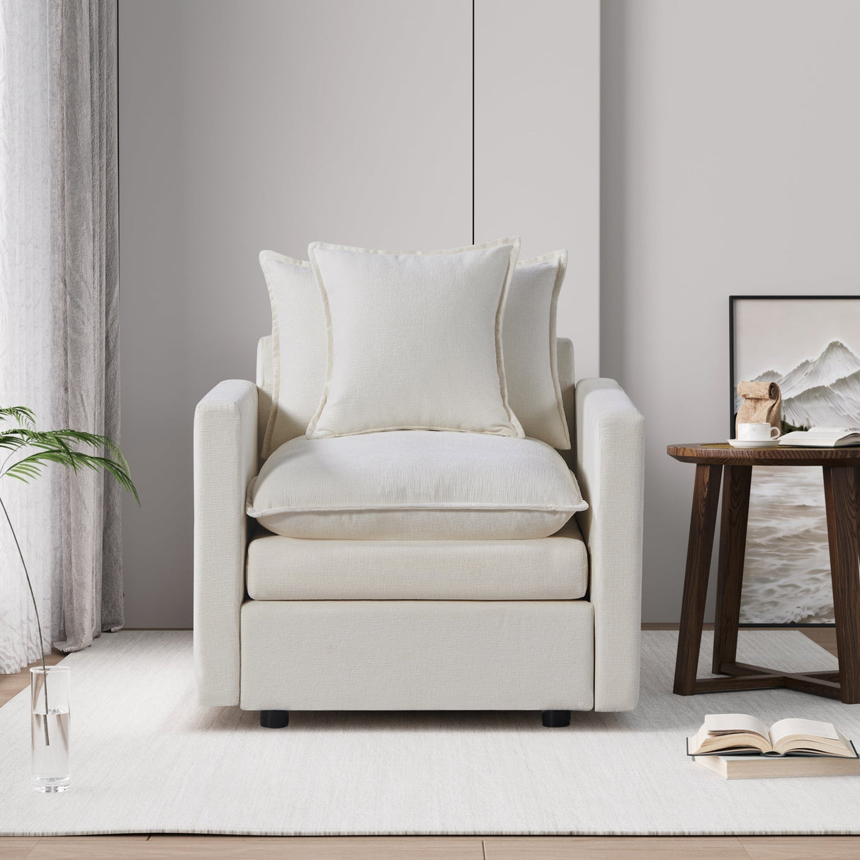 Plush Chenille Armchair with Deep Seating and Double-Layer Cushions
