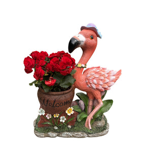 Outdoor Garden Sculpture Flamingo Flower Pot Planter