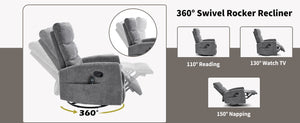 Heat Massage Manual Recliner Chair with Rocker and Swivel in Fabric
