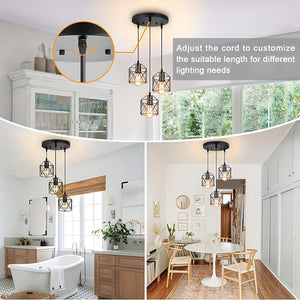 Industrial Farmhouse Pendant Light – Adjustable Metal Cage Fixture for Kitchen