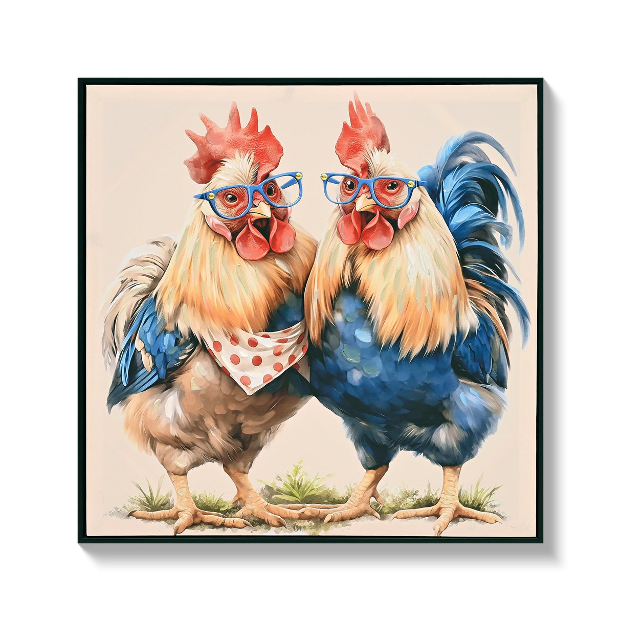 Farmhouse Rooster Wall Art, Rustic Chicken Pictures Wall Decor, Country Farm Coop Canvas Prints Painting, Framed Artwork for Kitchen Living Room Dining Room Bathroom Bedroom 24'x24'
