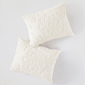 Tufted Cotton Chenille Medallion Fringe Coverlet Mini Set - Off-White Twin/Twin XL