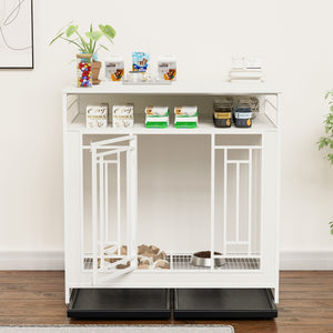 43.3 Inch Wooden Dog Crate Furniture with Divider and Storage