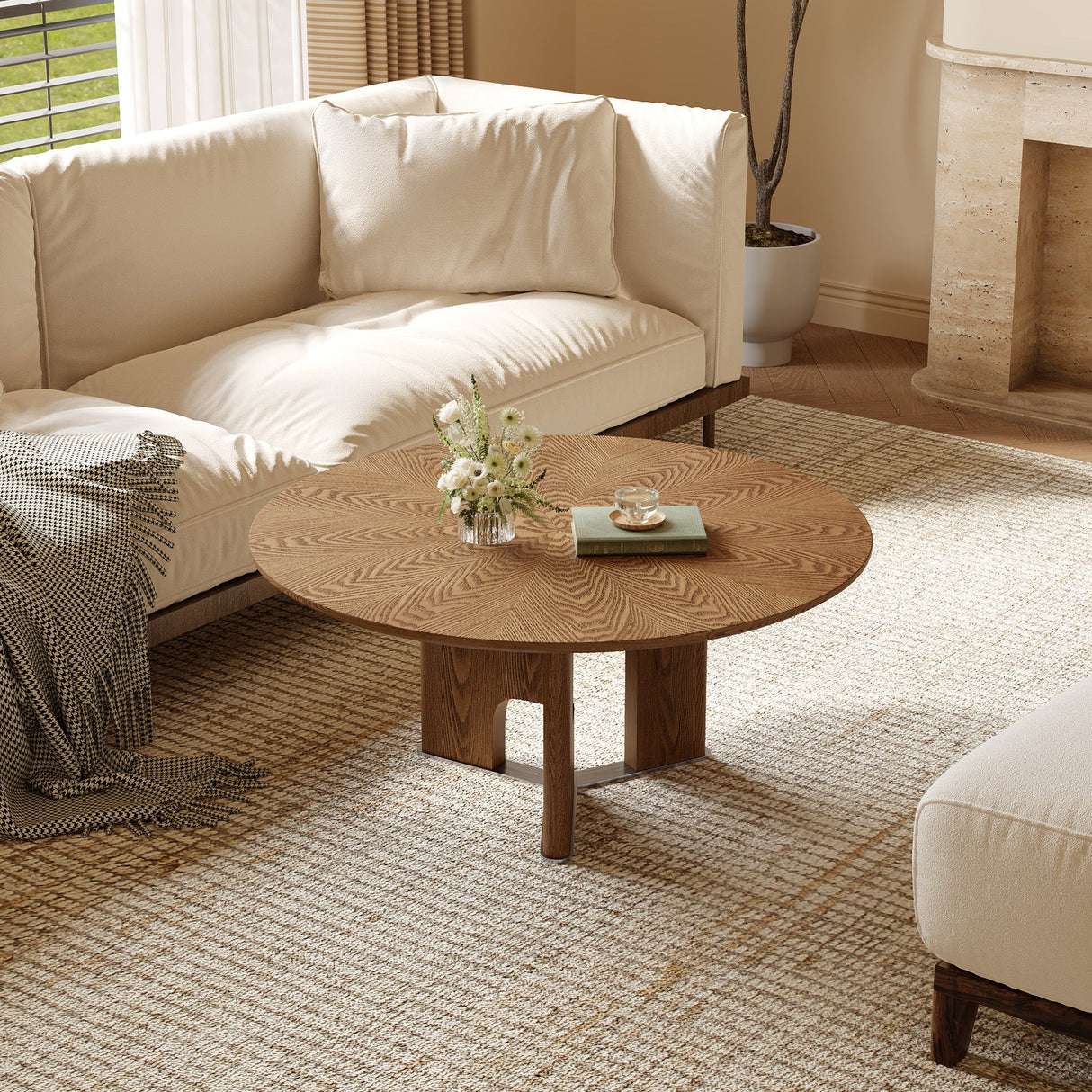 Rustic Ash Wood Veneer Coffee Table